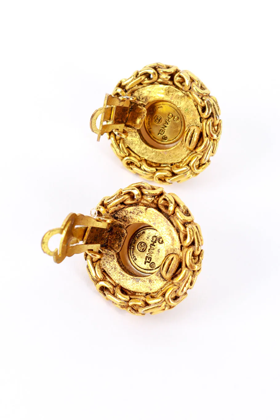 Pearl Button Chain Trim Earrings