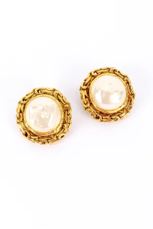 Pearl Button Chain Trim Earrings