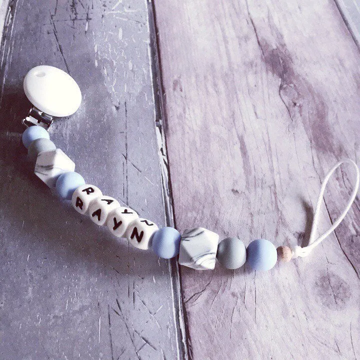 Personalised Silicone Dummy Clip - Baby Blue