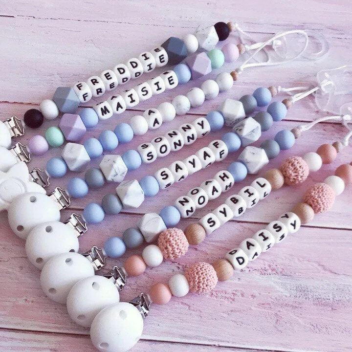 Personalised Silicone Dummy Clip - Baby Blue