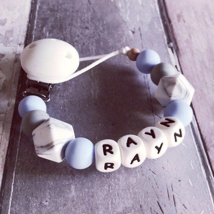 Personalised Silicone Dummy Clip - Baby Blue