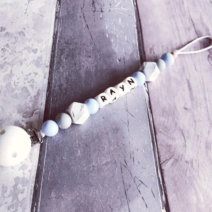 Personalised Silicone Dummy Clip - Baby Blue