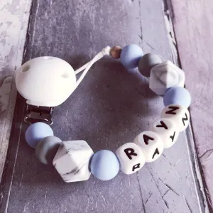 Personalised Silicone Dummy Clip - Baby Blue