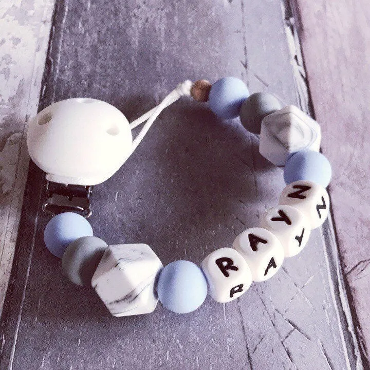 Personalised Silicone Dummy Clip - Baby Blue
