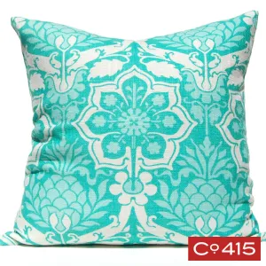 Pineapple Damask Pillow - Aqua