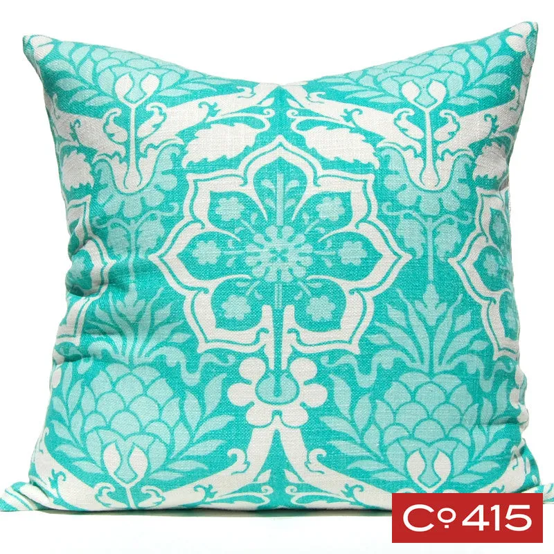Pineapple Damask Pillow - Aqua
