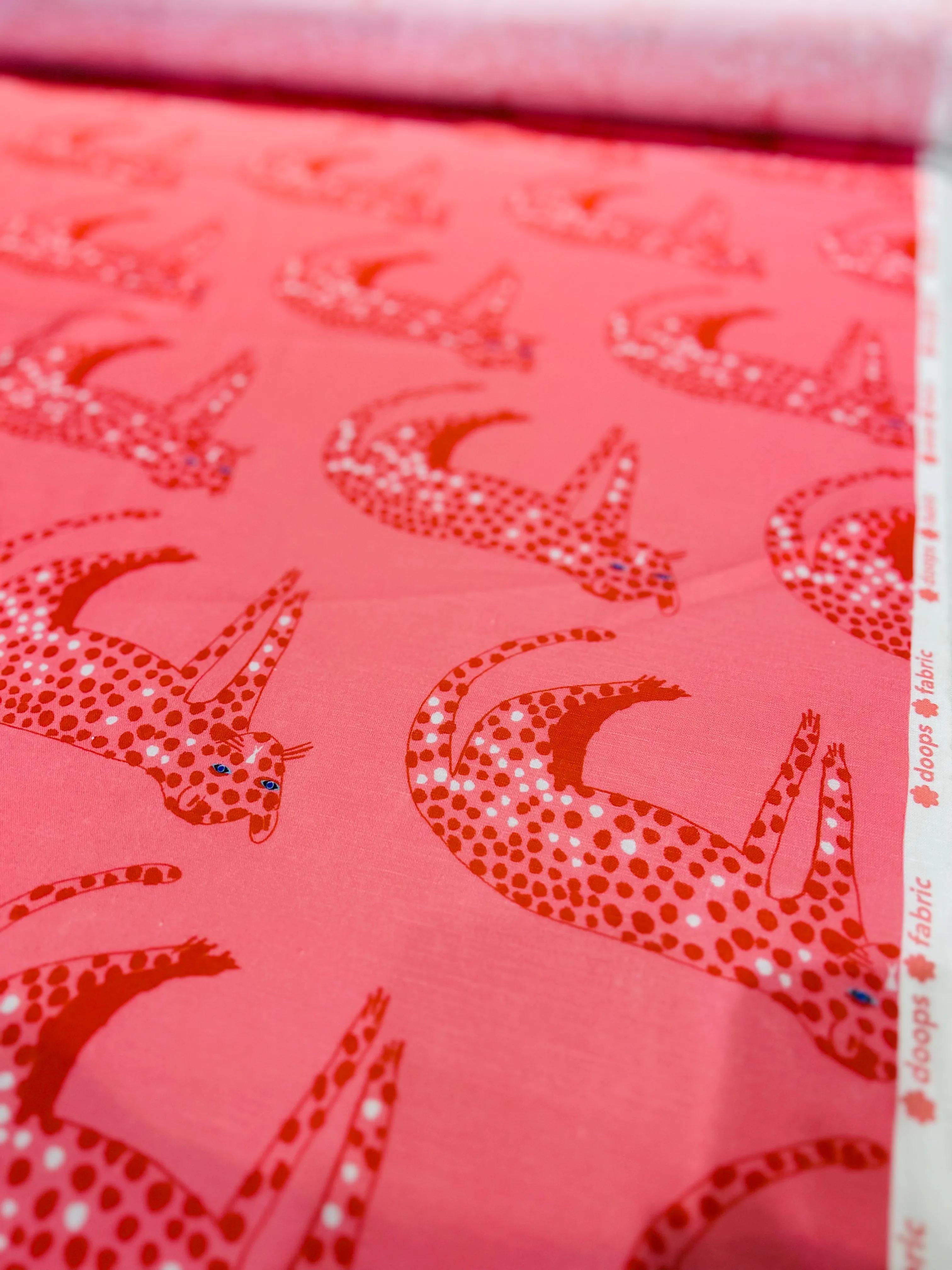 Pink Leopard cotton linen (CUT PIECE 1.2CM $15)