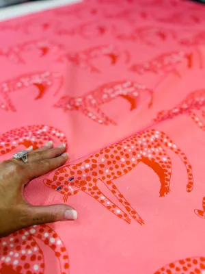 Pink Leopard cotton linen (CUT PIECE 1.2CM $15)