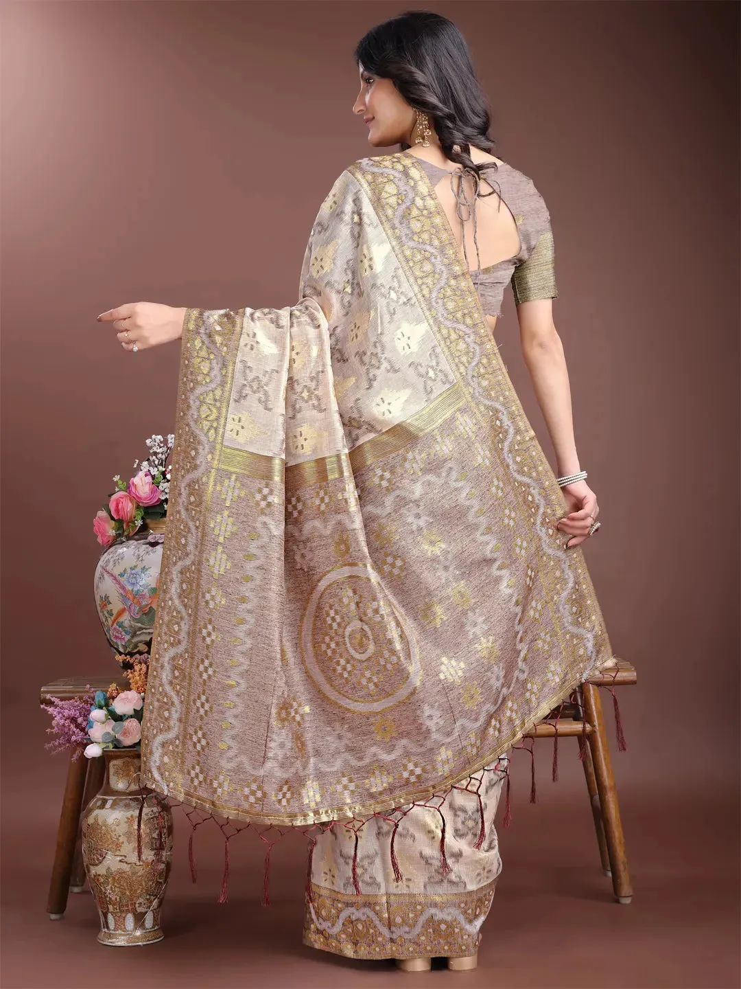 Pink Linen Cotton Saree