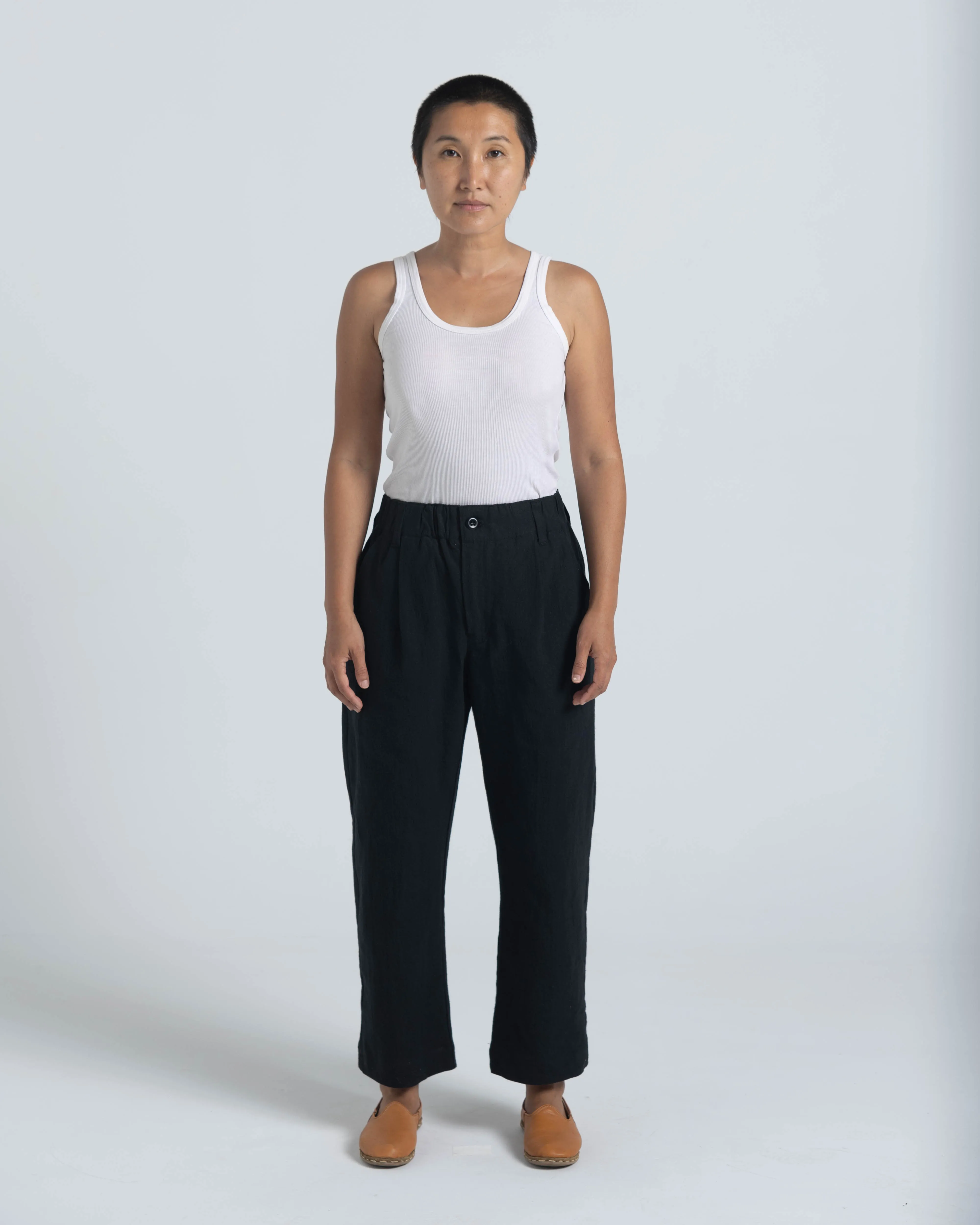 Pleated Trouser - Black Linen / Cotton