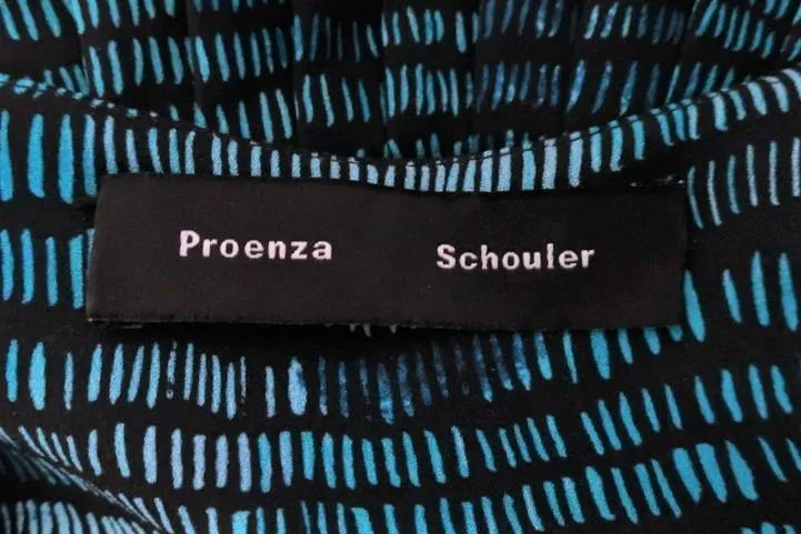 Proenza Schouler Dress Blue Abstract Print Silk Size 2 Ruffle Trim Short Sleeve