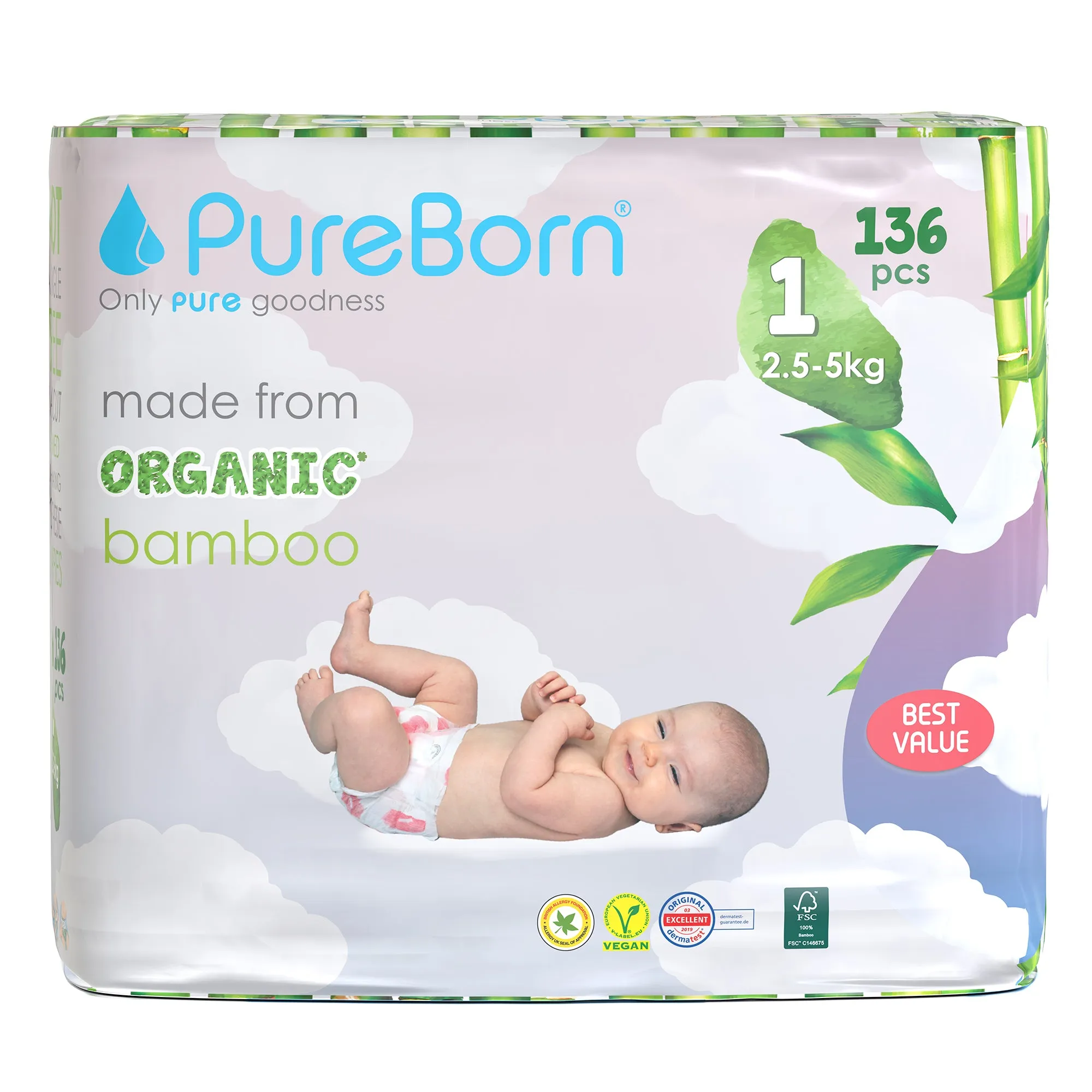Pureborn Nappies Size 1