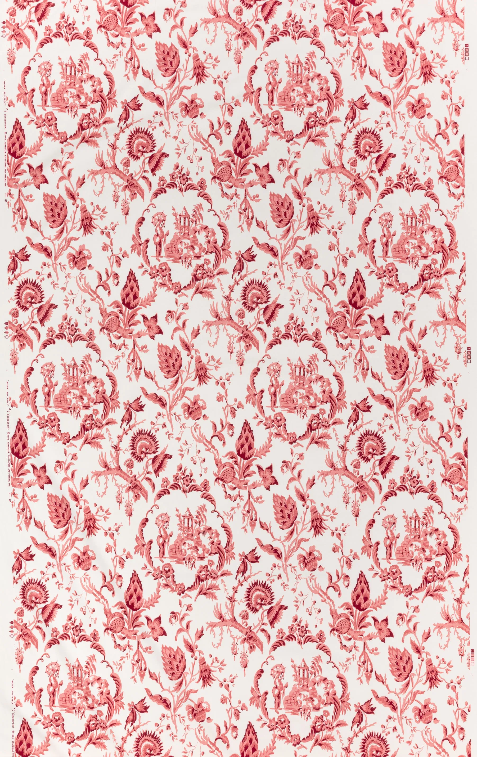 Quadrille Fabric: Madame Butterfly - Custom Eggplant on White Linen / Cotton