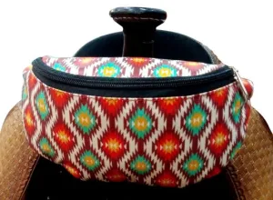 Red Aztec Print Insulated Nylon Saddle Pouch