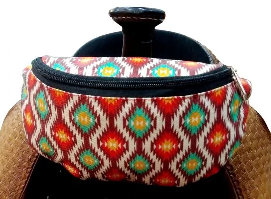 Red Aztec Print Insulated Nylon Saddle Pouch