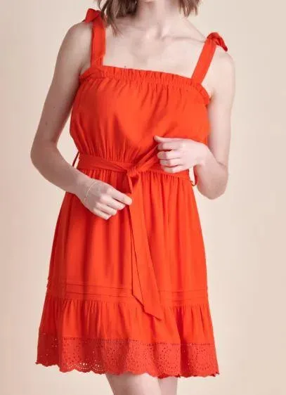 Red Woven Crepe Dress