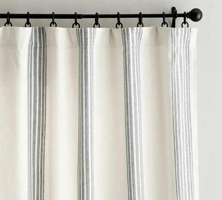 Riviera Striped Linen Cotton Curtain Navy-96"