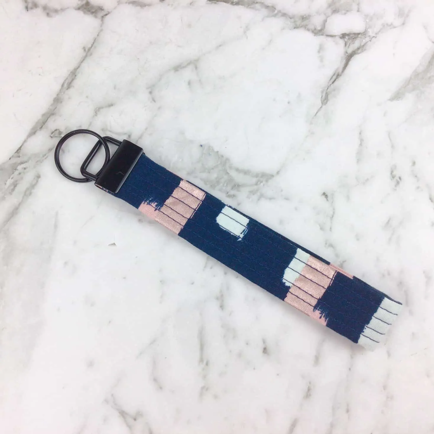 Rose Gold and Navy Brush Strokes Key Fob.