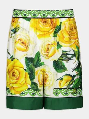 Rose-Print Silk Shorts