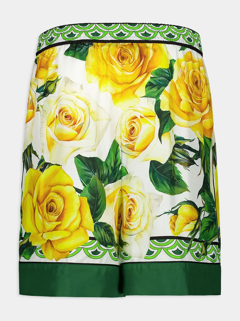 Rose-Print Silk Shorts