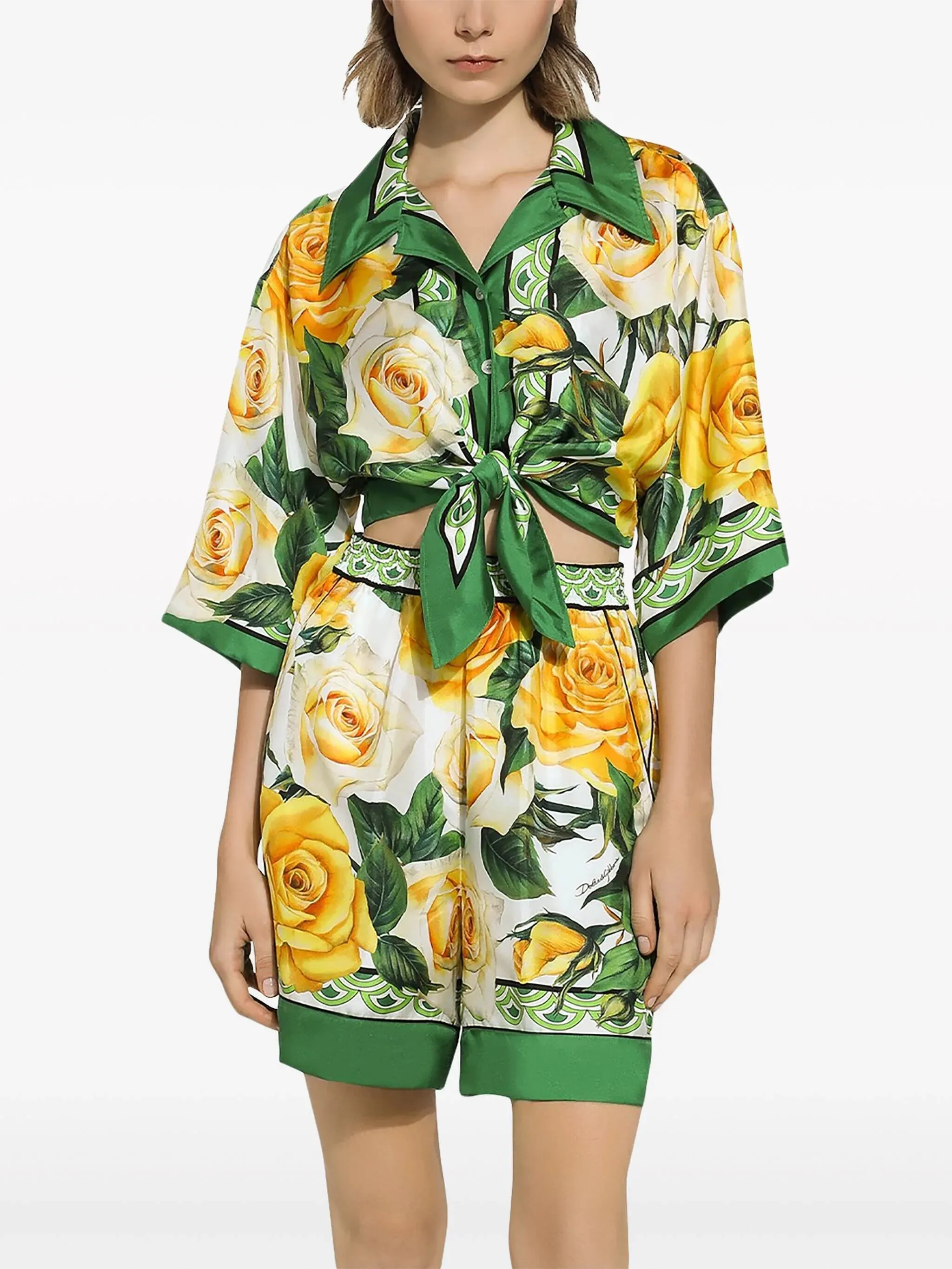 Rose-Print Silk Shorts