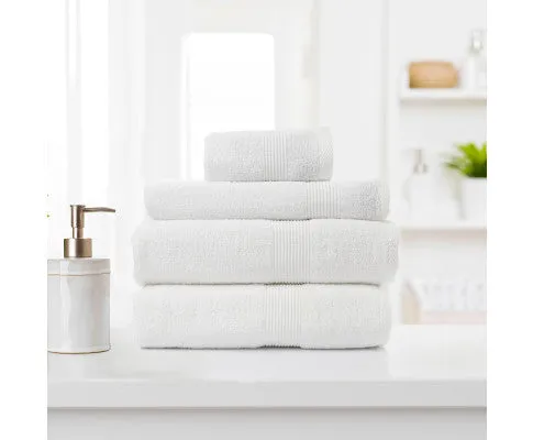 Royal Comfort 4 Piece Cotton Bamboo Towel Set 450GSM Luxurious Absorbent Plush White