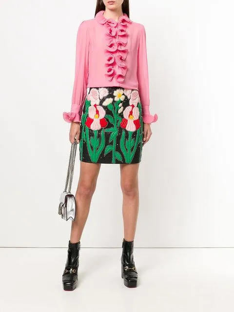 Ruffle-trimmed Sheer Silk-georgette Blouse In Pink