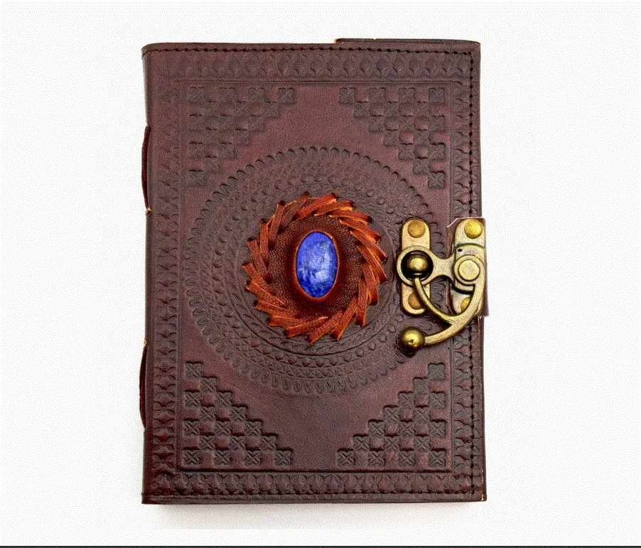 Sacred Eye Leather Embossed Journal w/Lapis Stone