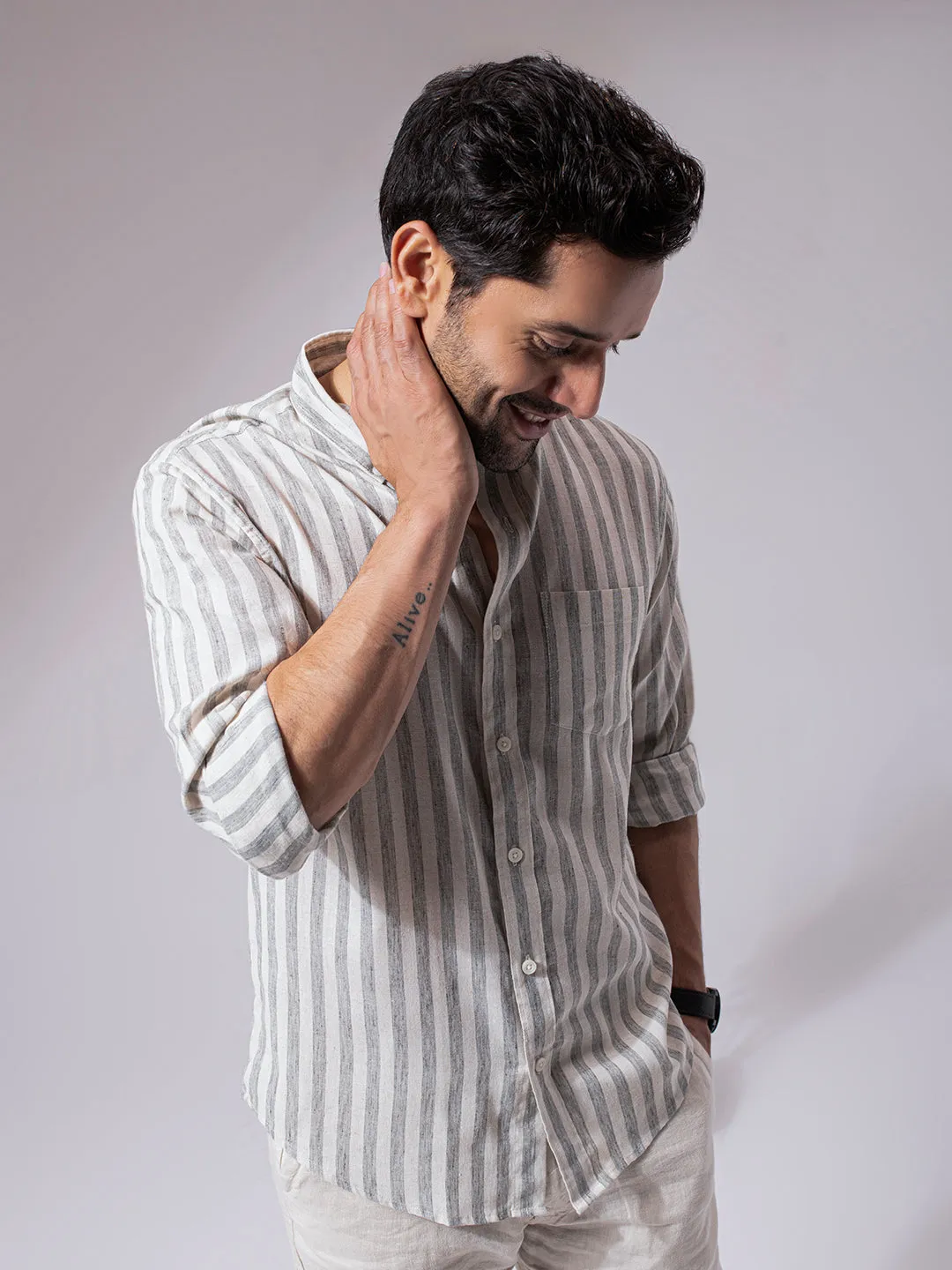Sage Green Stripes Linen Cotton Shirt