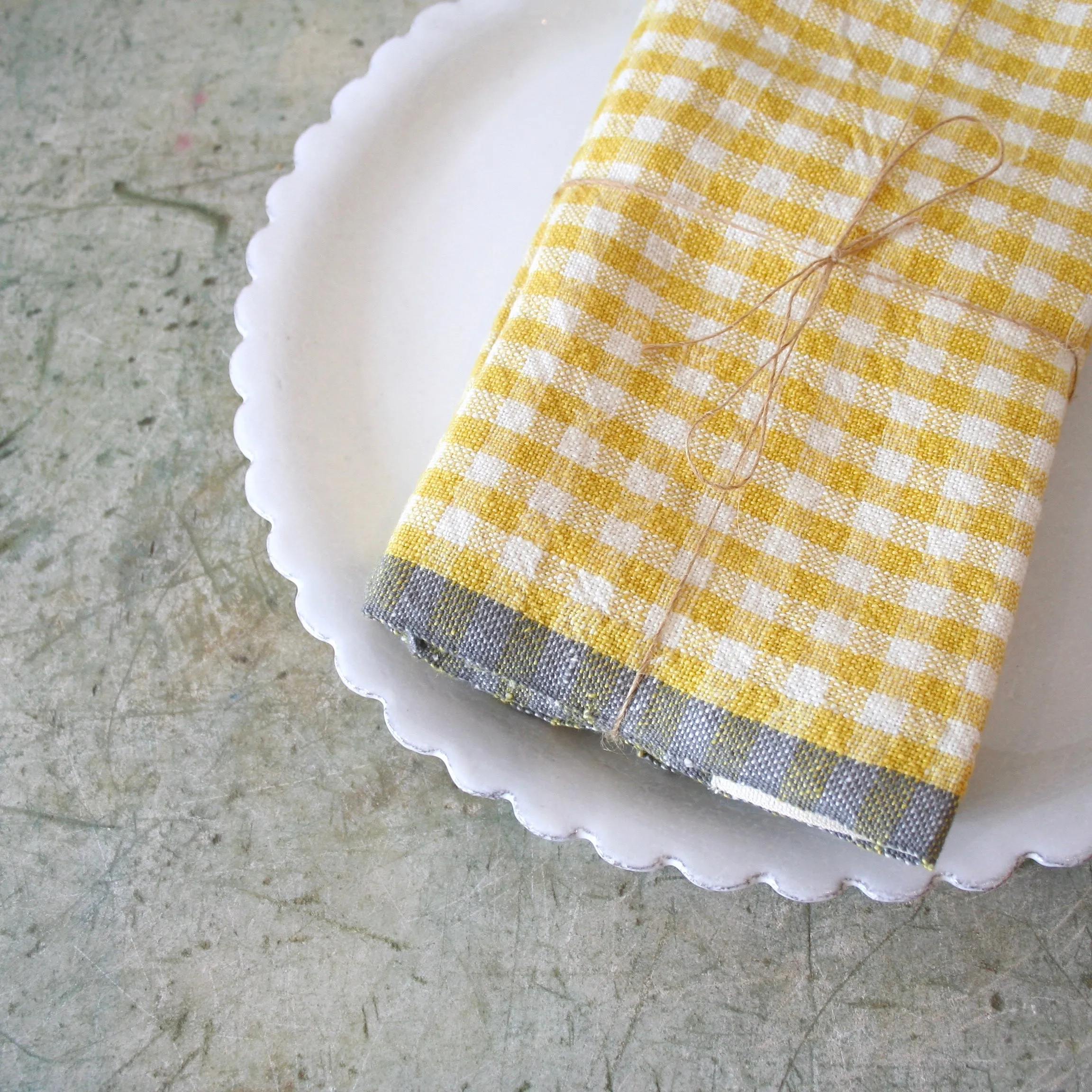Set of Four Gingham Linen Napkins - Dijon