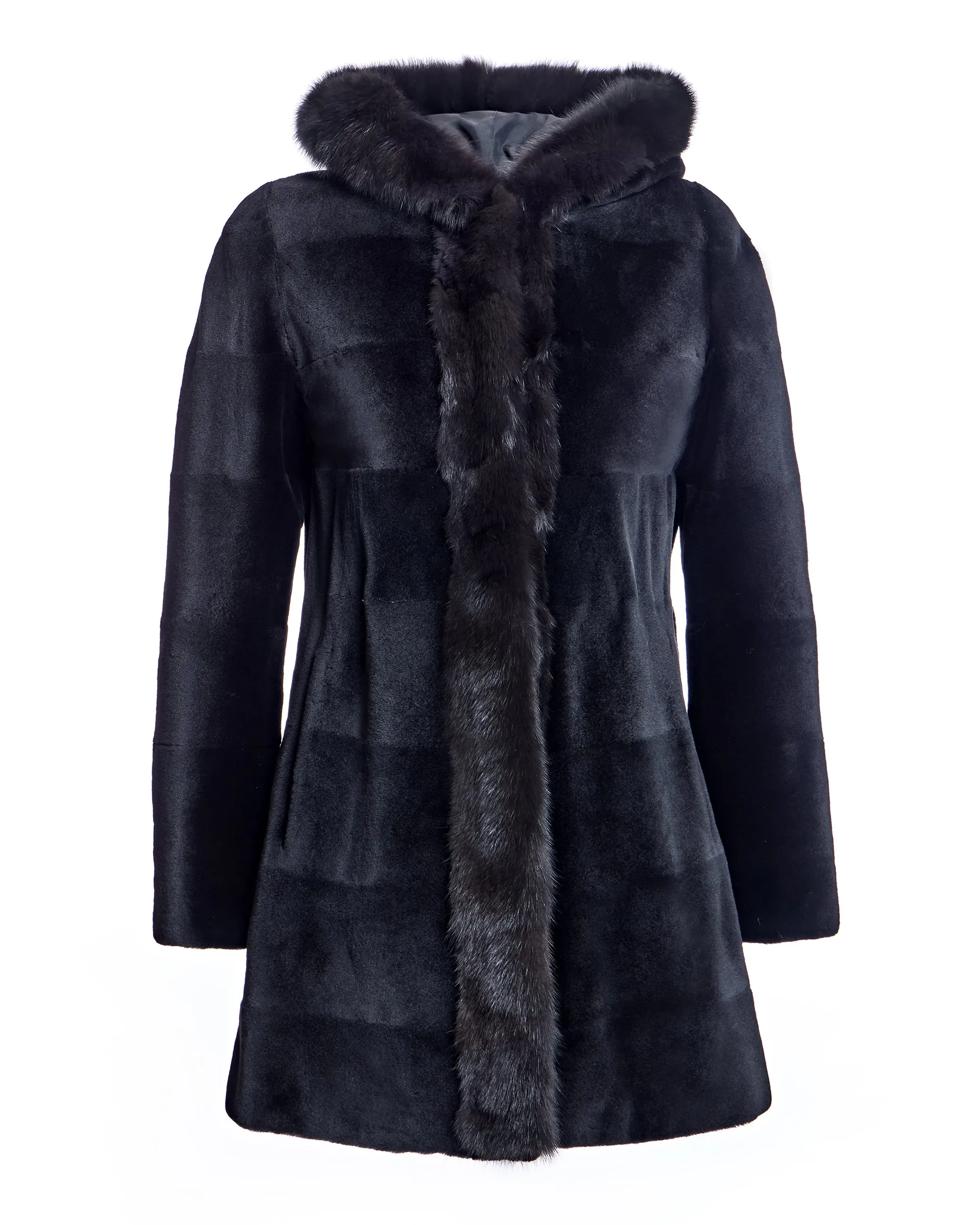 SHEARED MINK REVERSIBLE COAT WITH SABLE TRIMS