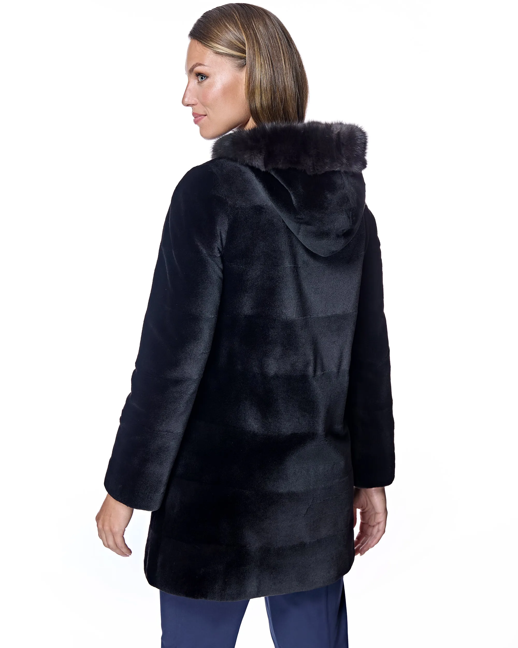 SHEARED MINK REVERSIBLE COAT WITH SABLE TRIMS