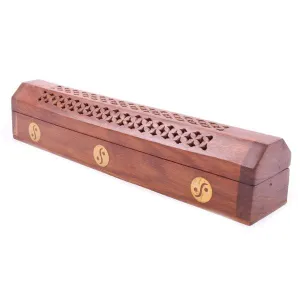 Sheesham Wood Ashcatcher Incense Sticks & Cones Burner Box Box Yin Yang Inlay