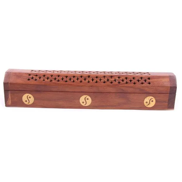 Sheesham Wood Ashcatcher Incense Sticks & Cones Burner Box Box Yin Yang Inlay