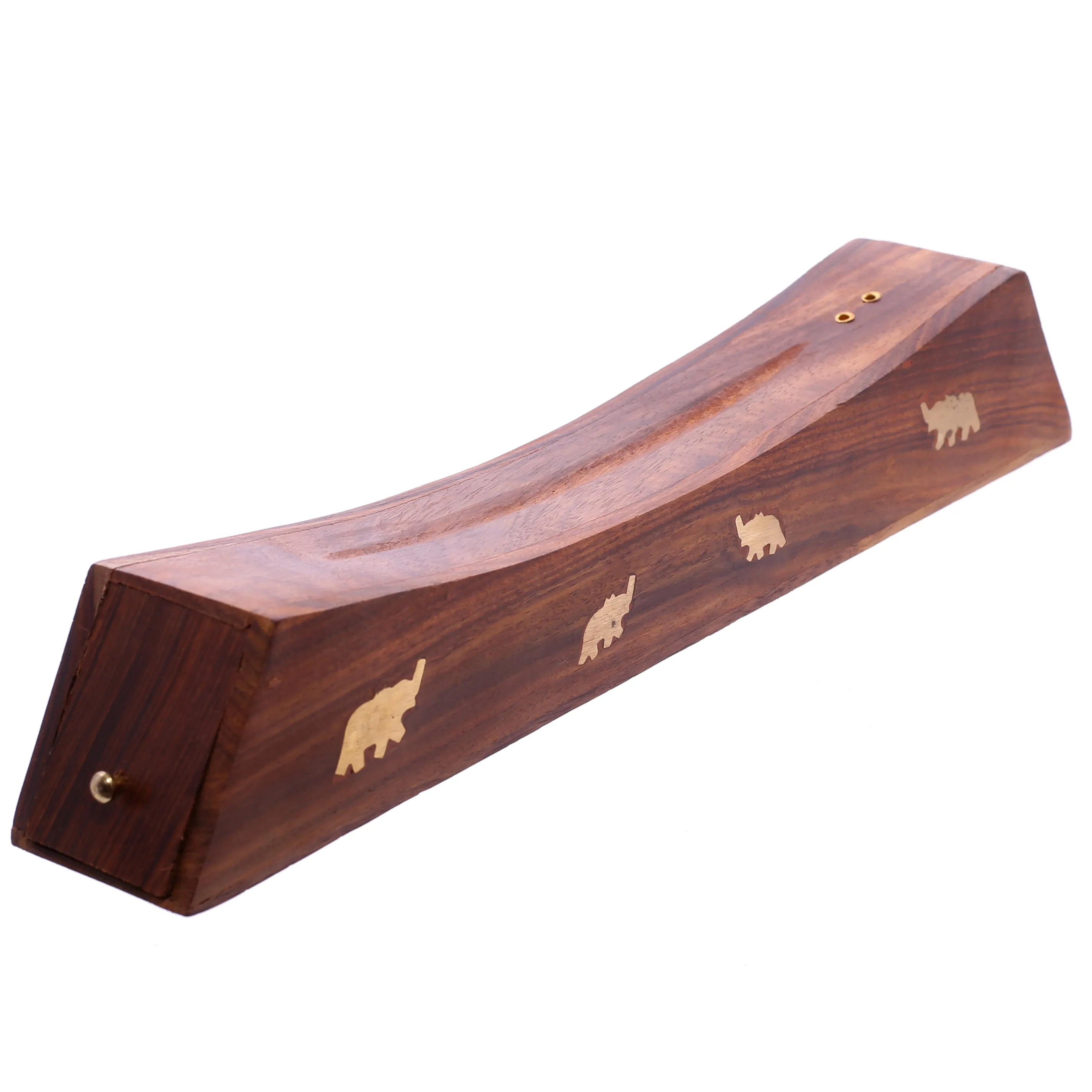 Sheesham Wood Ashcatcher Incense Sticks Burner Box with Elephant Inlay