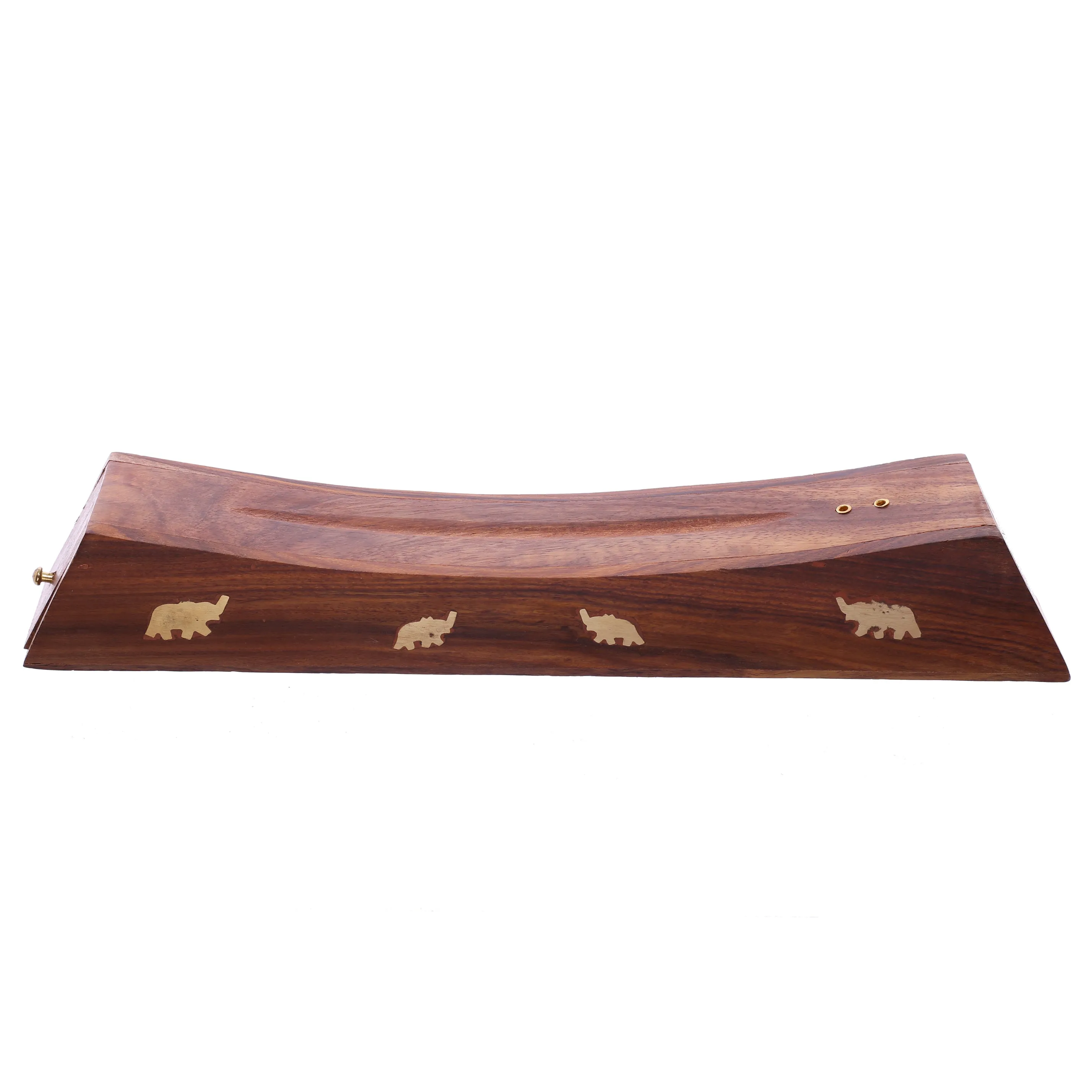 Sheesham Wood Ashcatcher Incense Sticks Burner Box with Elephant Inlay