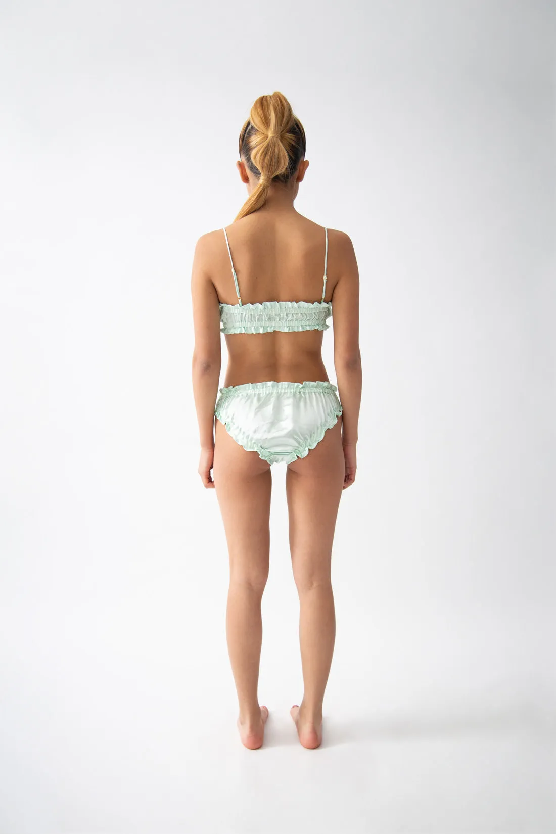 Silk Scalloped Bra in Mint