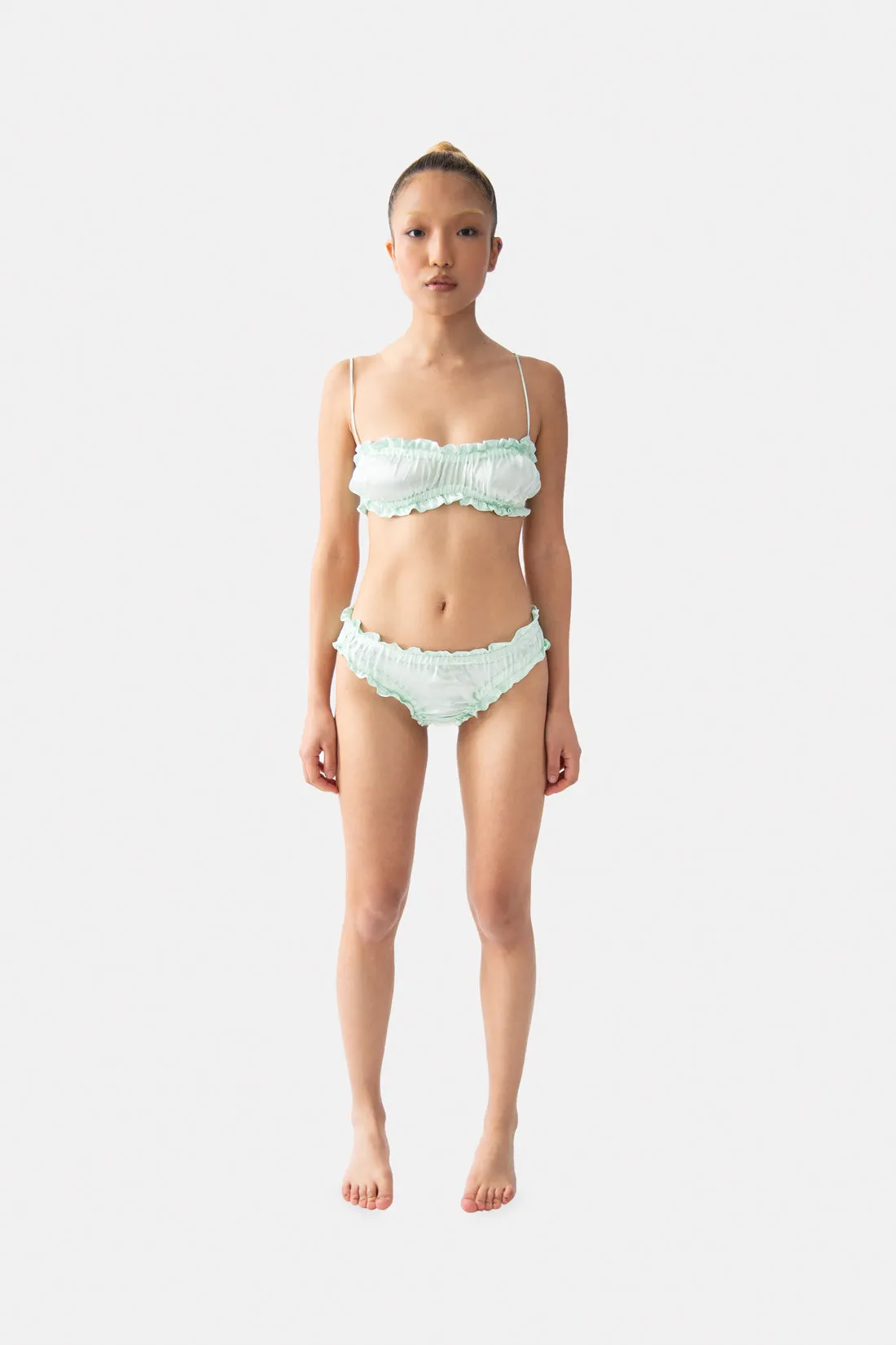 Silk Scalloped Bra in Mint