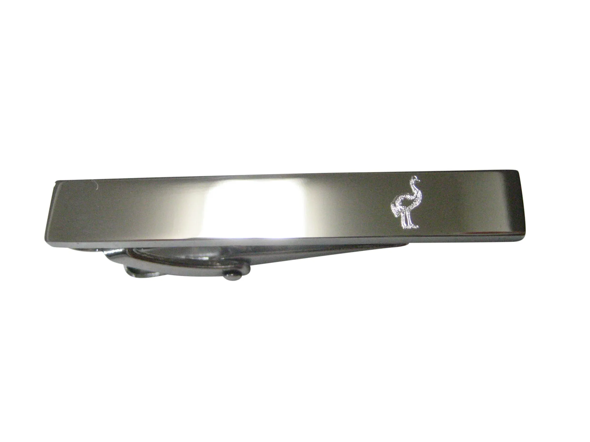 Silver Toned Etched Cassowary Bird Skinny Tie Clip