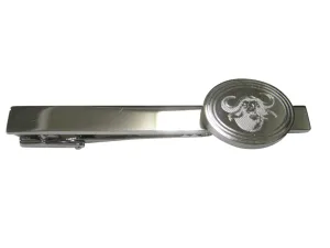 Silver Toned Etched Oval African Buffalo Head Tie Clip