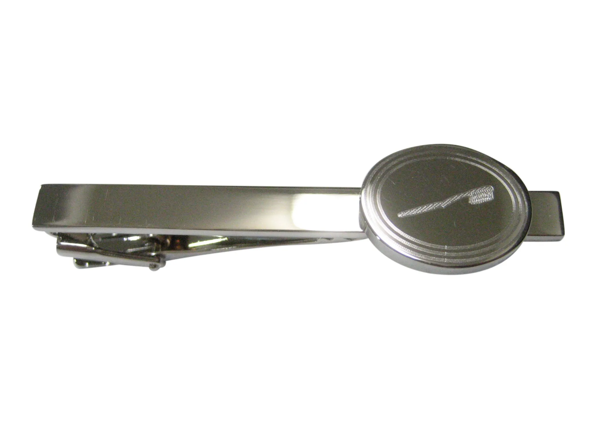 Silver Toned Etched Oval Dental Tooth Brush Tie Clip