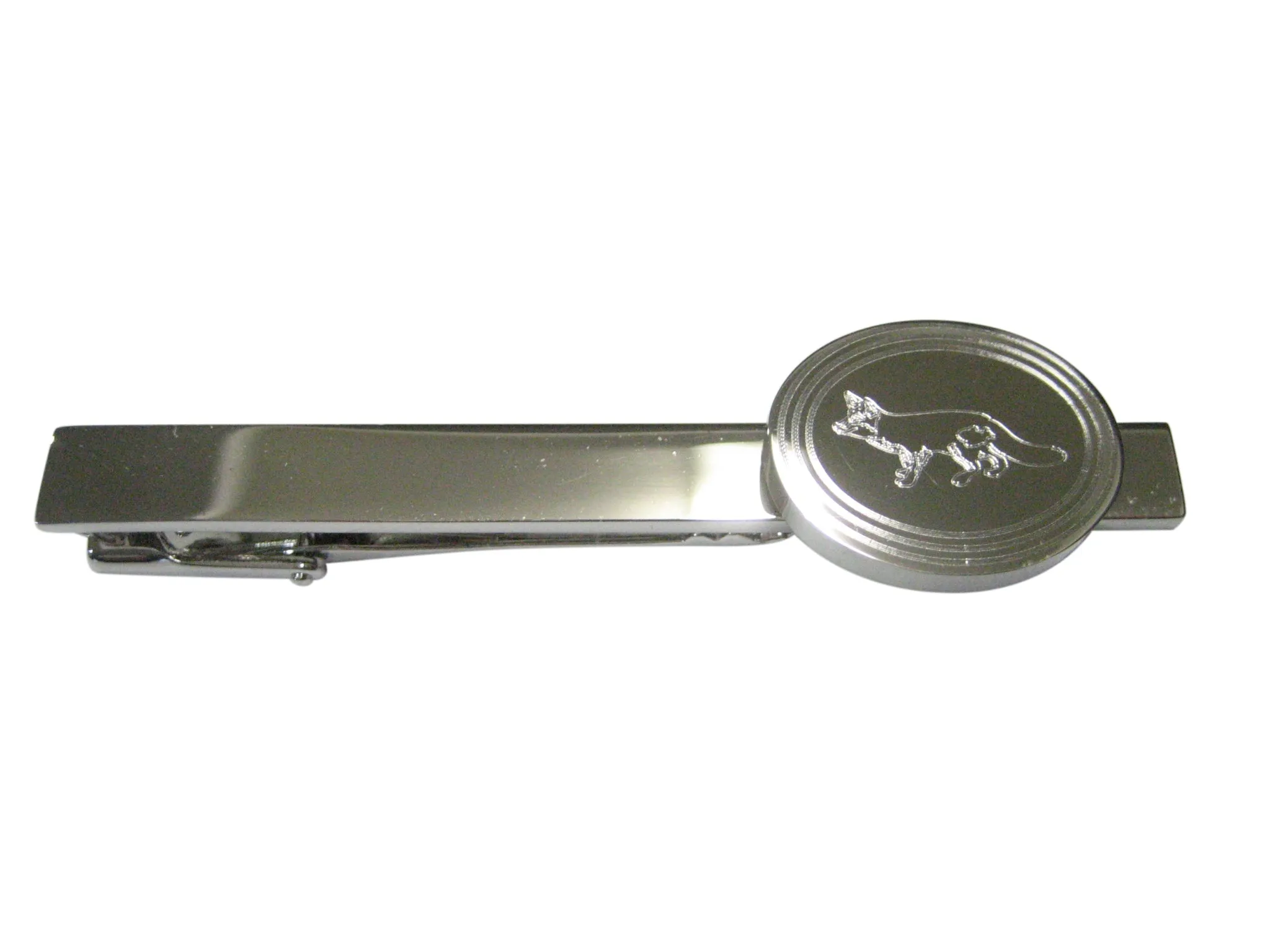 Silver Toned Etched Oval Fox Tie Clip