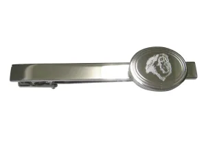 Silver Toned Etched Oval Side Facing Lion Head Tie Clip