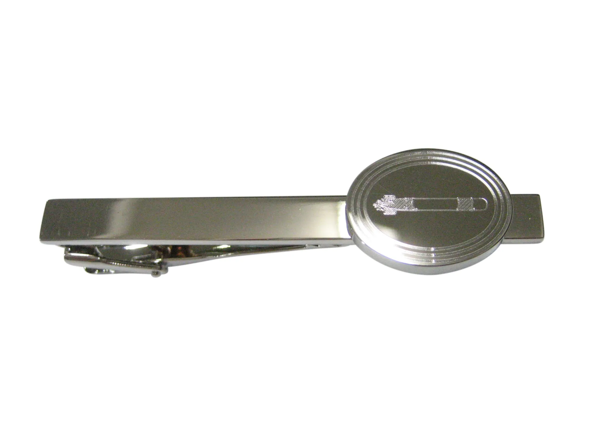 Silver Toned Etched Oval Submarine Torpedo Tie Clip