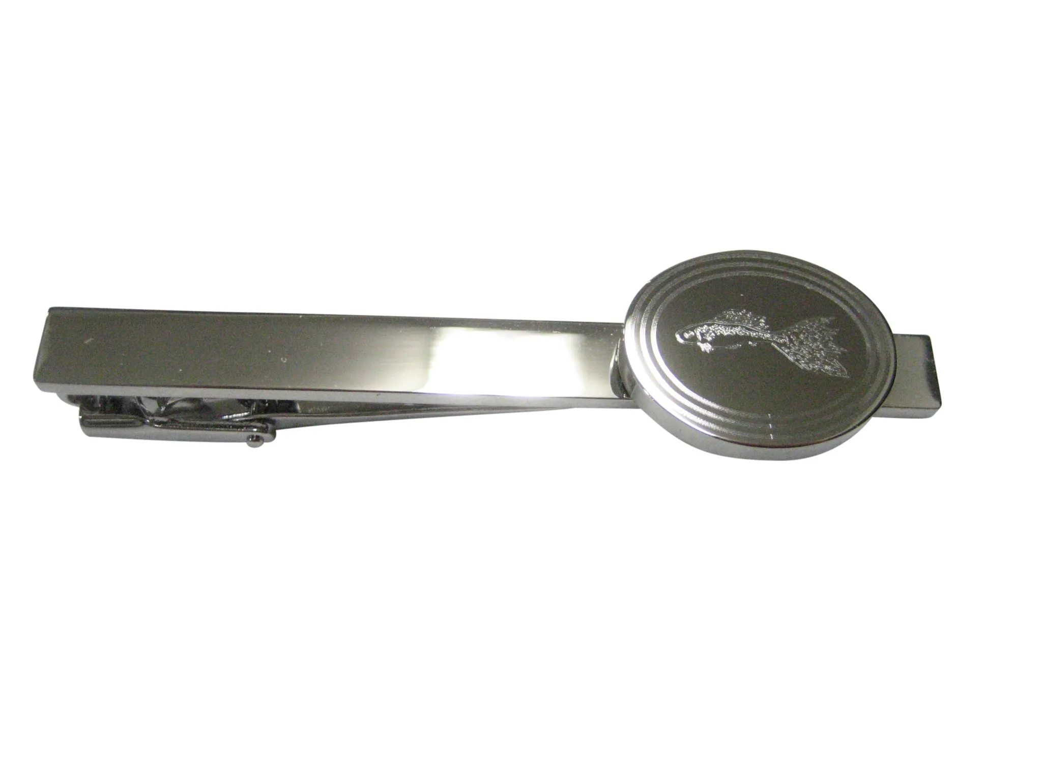 Silver Toned Oval Etched Guppy Fish Tie Clip