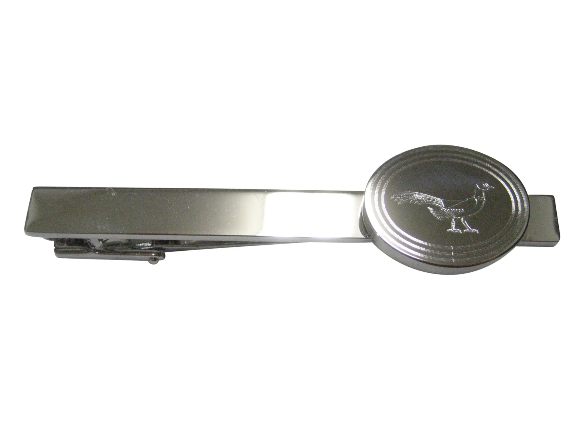 Silver Toned Oval Etched Pheasant Bird Tie Clip
