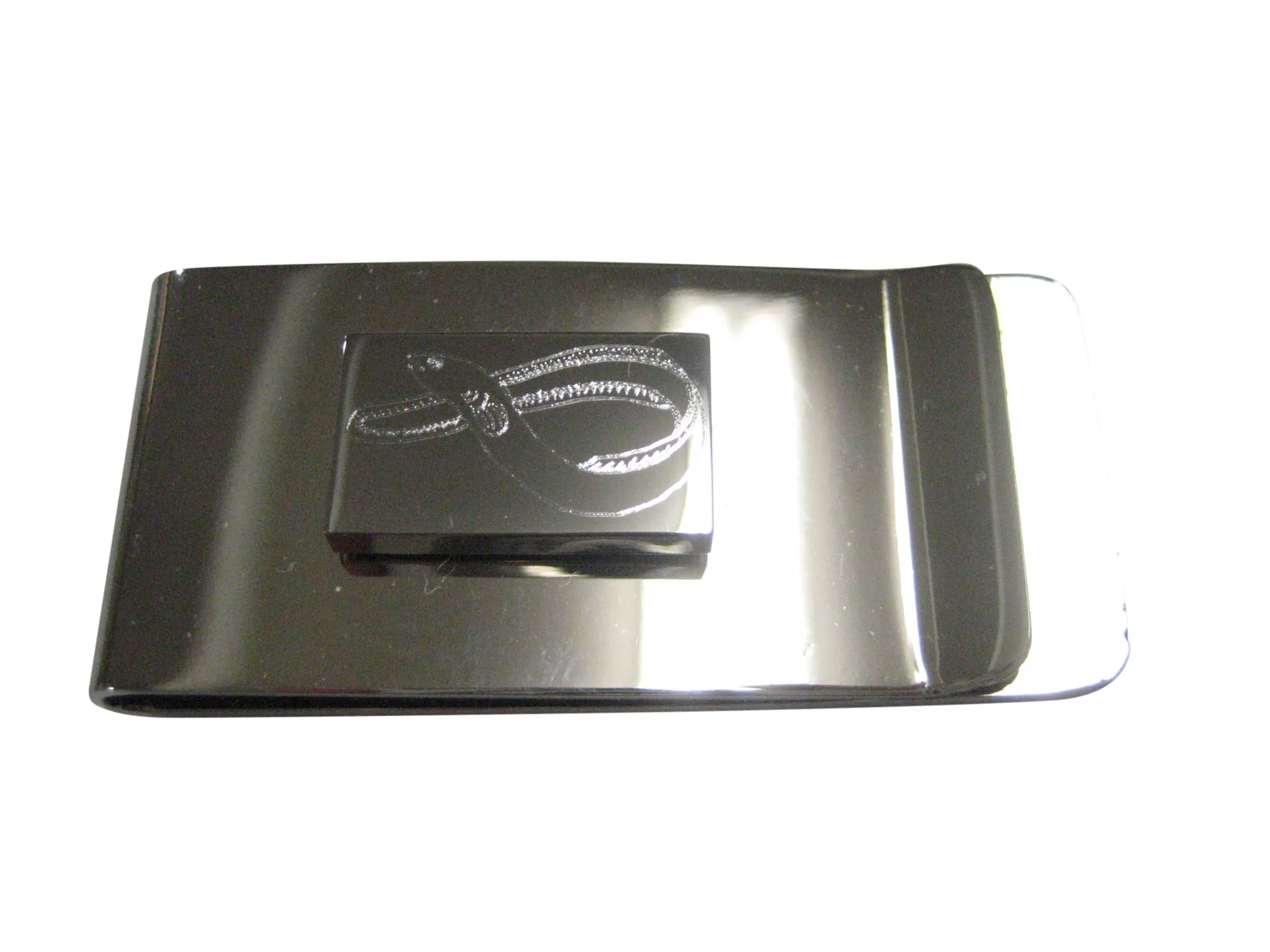 Silver Toned Rectangular Etched Eel Fish Money Clip