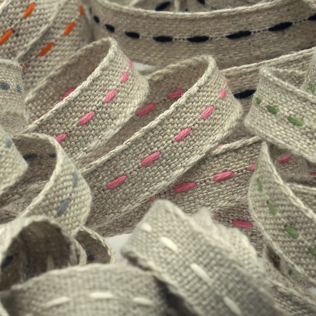 Single Stitched Linen Ribbon #1 Ecru & Ivory