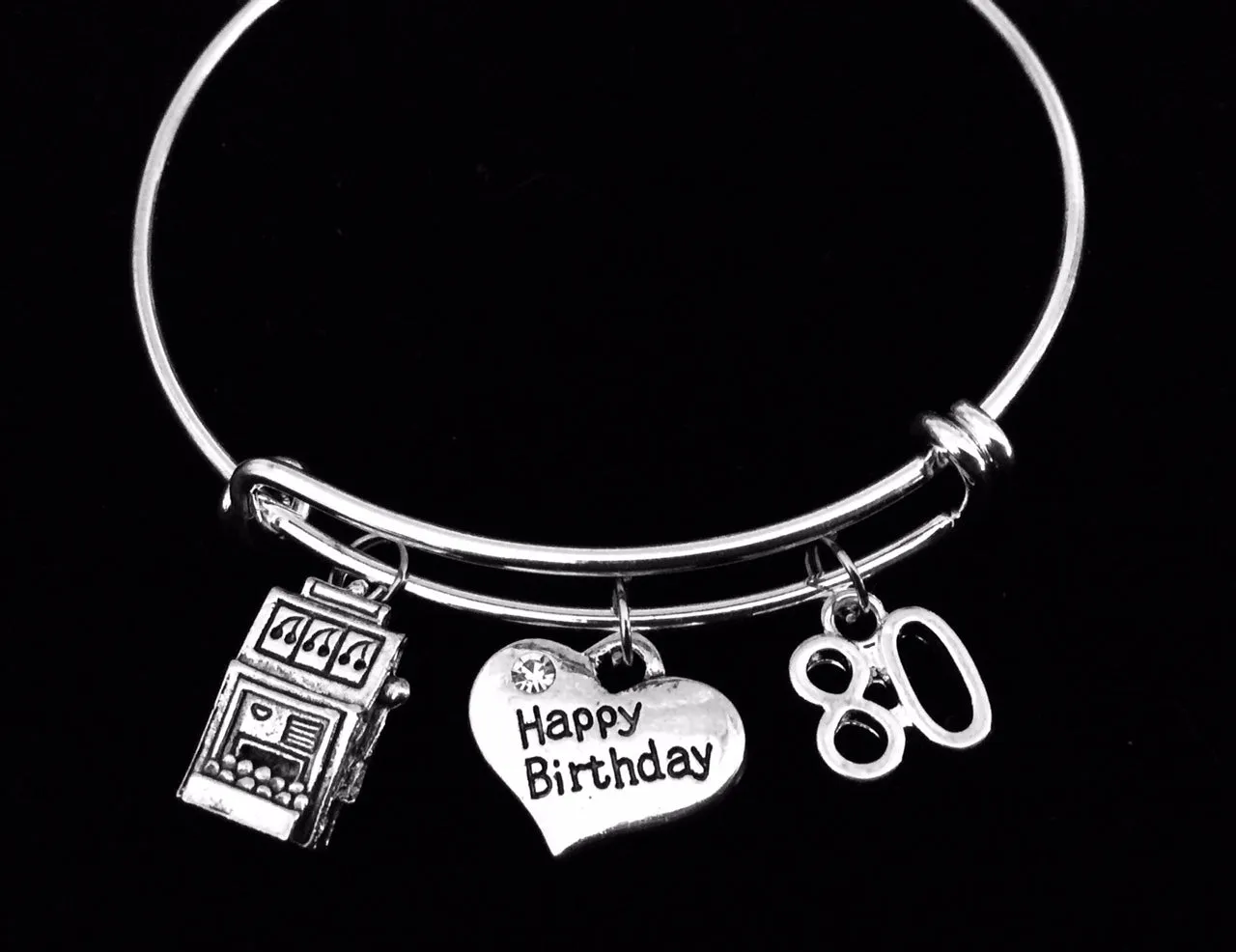 Slot Machine Happy 80th Birthday Gift for Women Expandable Charm Bracelets Adjustable Bangle One Size Fits All Gift