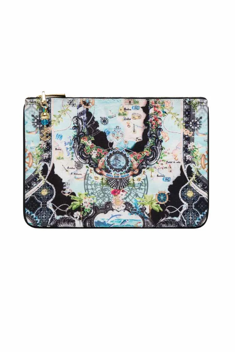 Small Canvas Clutch in Folk Afloat